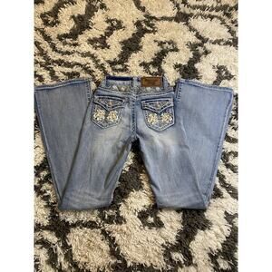 Westfield Eagle Women's Bootcut Jeans Blue Denim Medium Wash Embroidered Rhines…